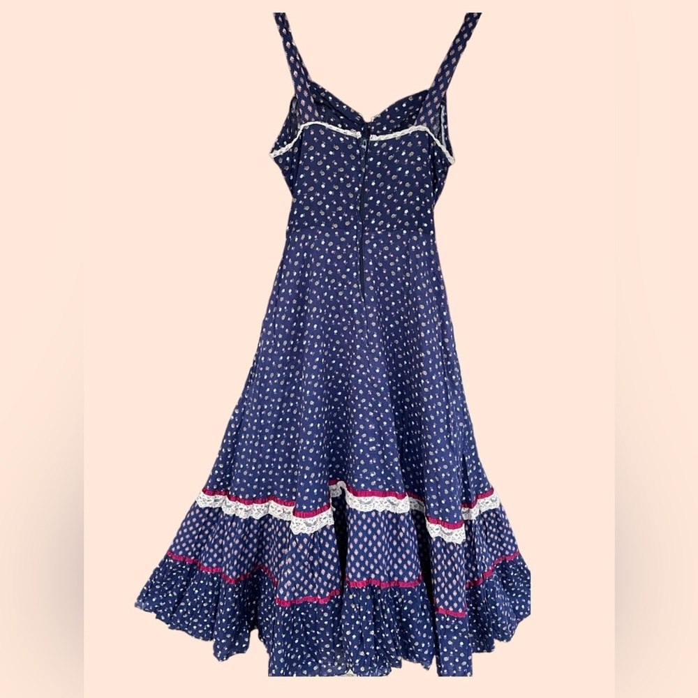 VTG 🦋Gunne Sax🦋 70’s Navy & Red Calico floral Cottage Core Prairie Dress✨ - Picture 5 of 16